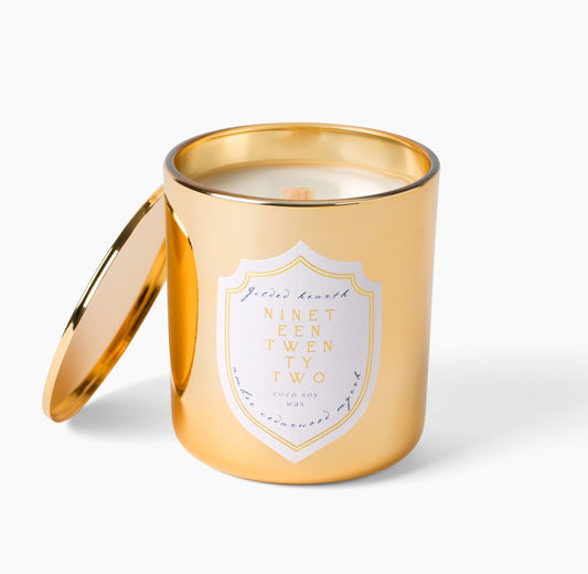 'Gilded Hearth' - Warm, Woody, Vanilla - Wood Wick Candle in Gold Jar